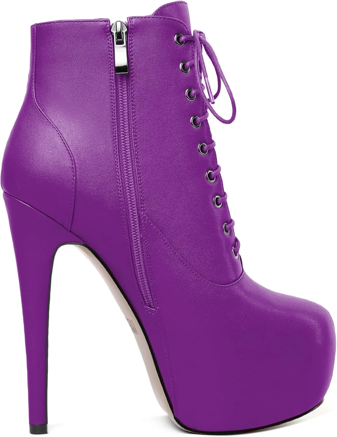 AUMOTED Women's Ankle Boots Platform Round Toe Combat Boots Stiletto High Heel Booties Sexy Fashion 6.3" Lace Up Zipper Warm Short Boots