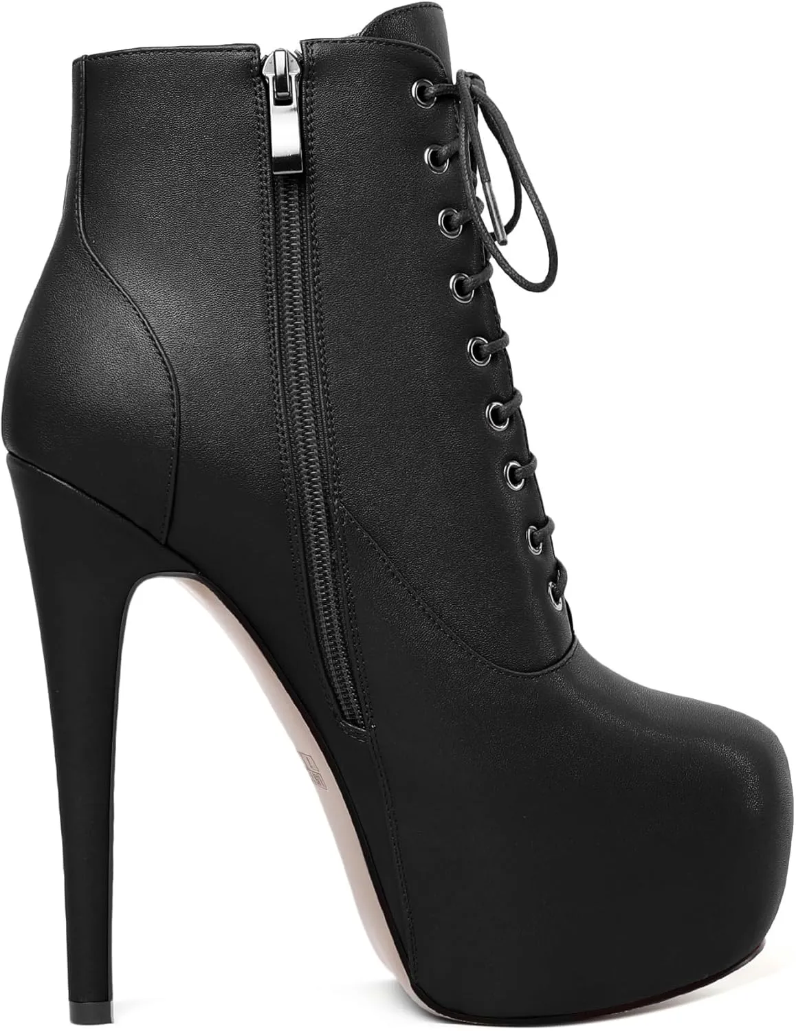AUMOTED Women's Ankle Boots Platform Round Toe Combat Boots Stiletto High Heel Booties Sexy Fashion 6.3" Lace Up Zipper Warm Short Boots