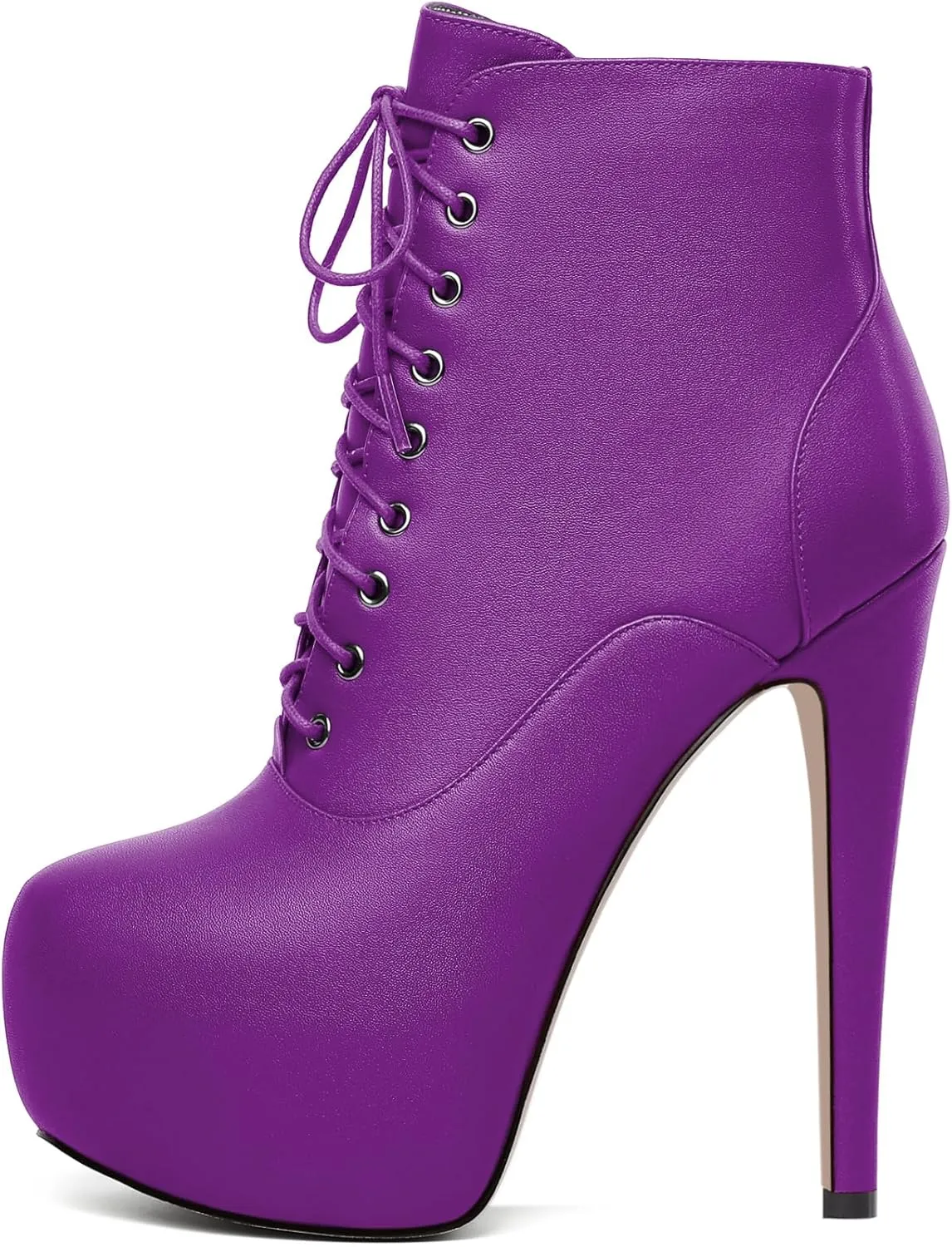 AUMOTED Women's Ankle Boots Platform Round Toe Combat Boots Stiletto High Heel Booties Sexy Fashion 6.3" Lace Up Zipper Warm Short Boots
