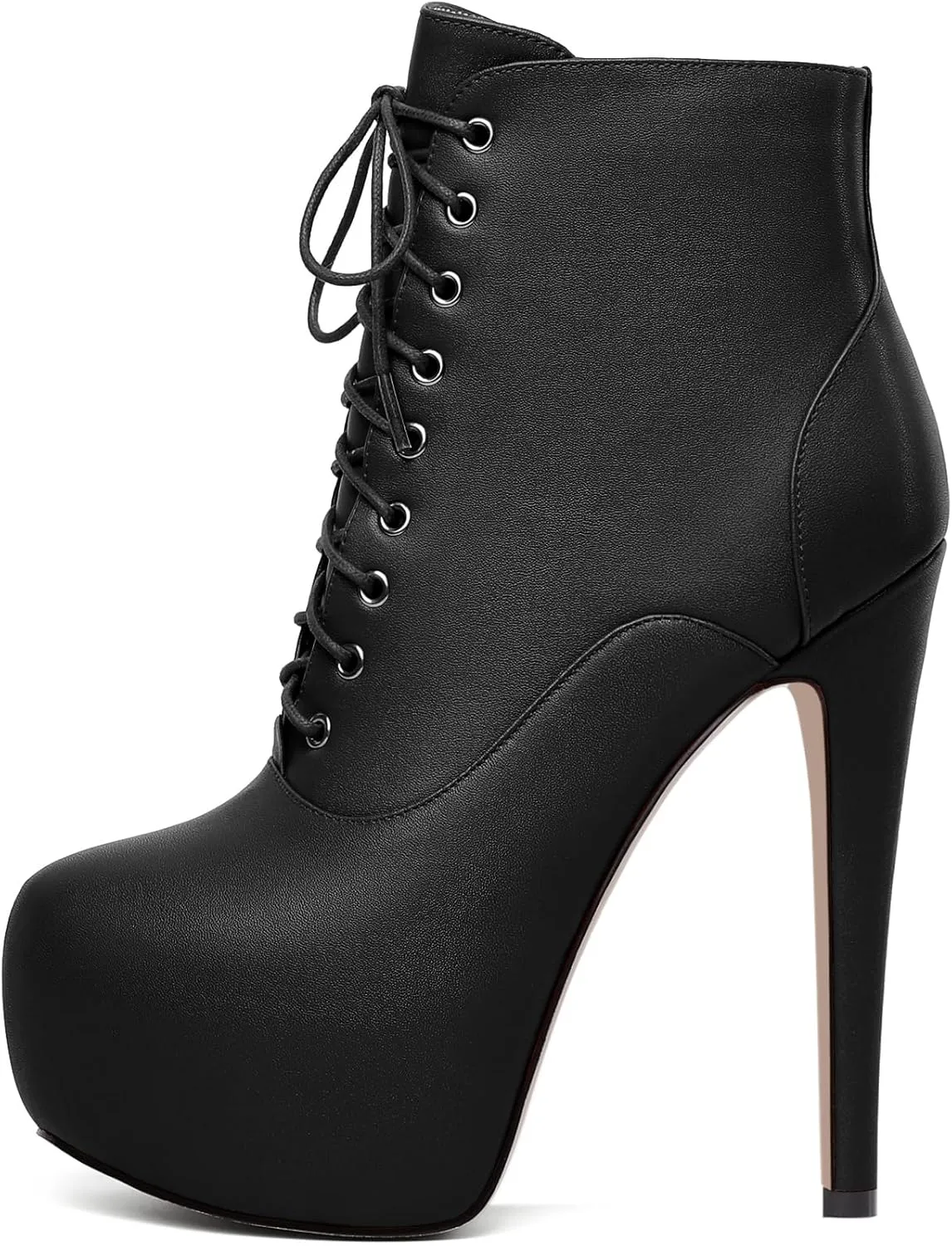 AUMOTED Women's Ankle Boots Platform Round Toe Combat Boots Stiletto High Heel Booties Sexy Fashion 6.3" Lace Up Zipper Warm Short Boots