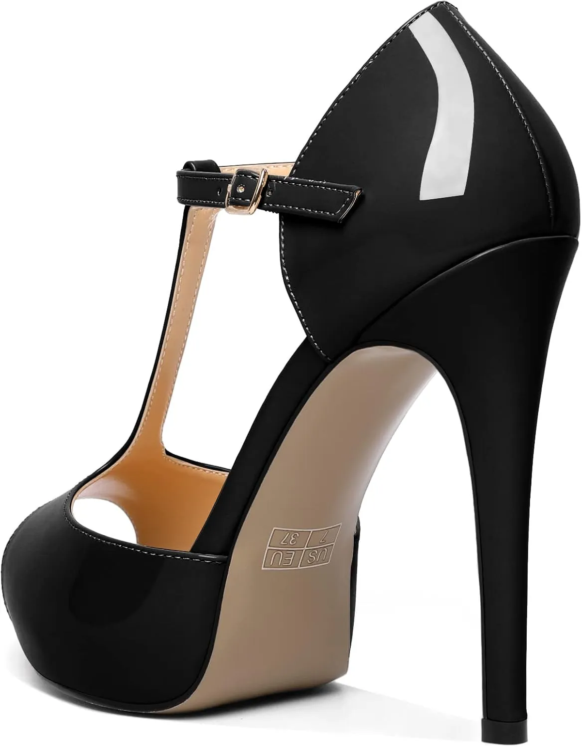 AUMOTED Women's High Heel Stiletto Shoes Platform Heel Peep Open Toe Sandals T-Strap Heeled Sandals Buckle Wedding Dress 4.7 Inch Sandals Heels