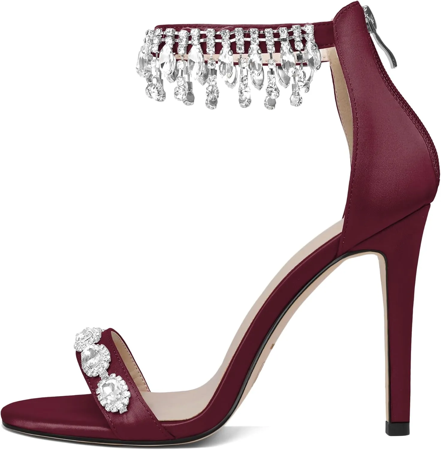 AUMOTED Women's High Heels Open Toe Pumps Stiletto Heeled Sandals Dating Beaded Pumps with Pearl Ankle Buckle Strap Bride Wedding Party Shoes 4.3 Inch