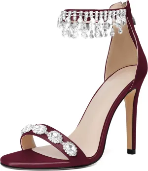 AUMOTED Women's High Heels Open Toe Pumps Stiletto Heeled Sandals Dating Beaded Pumps with Pearl Ankle Buckle Strap Bride Wedding Party Shoes 4.3 Inch
