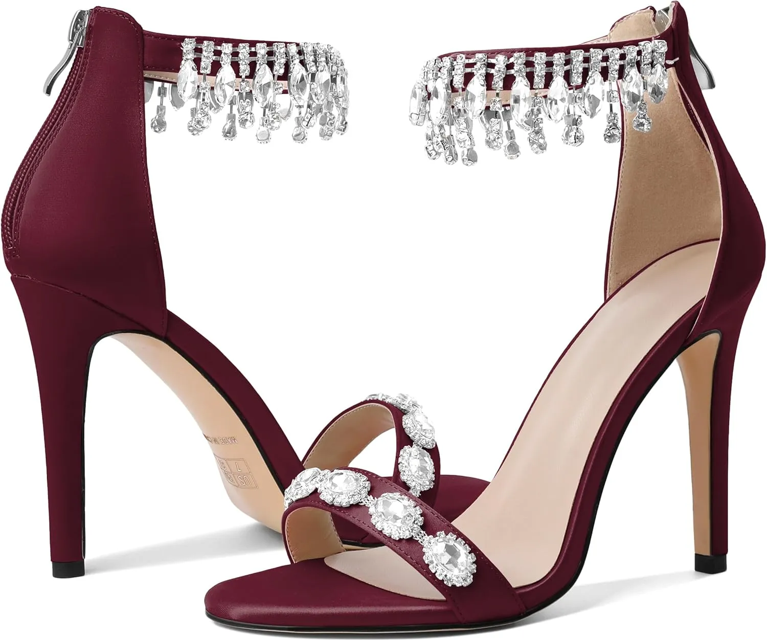 AUMOTED Women's High Heels Open Toe Pumps Stiletto Heeled Sandals Dating Beaded Pumps with Pearl Ankle Buckle Strap Bride Wedding Party Shoes 4.3 Inch