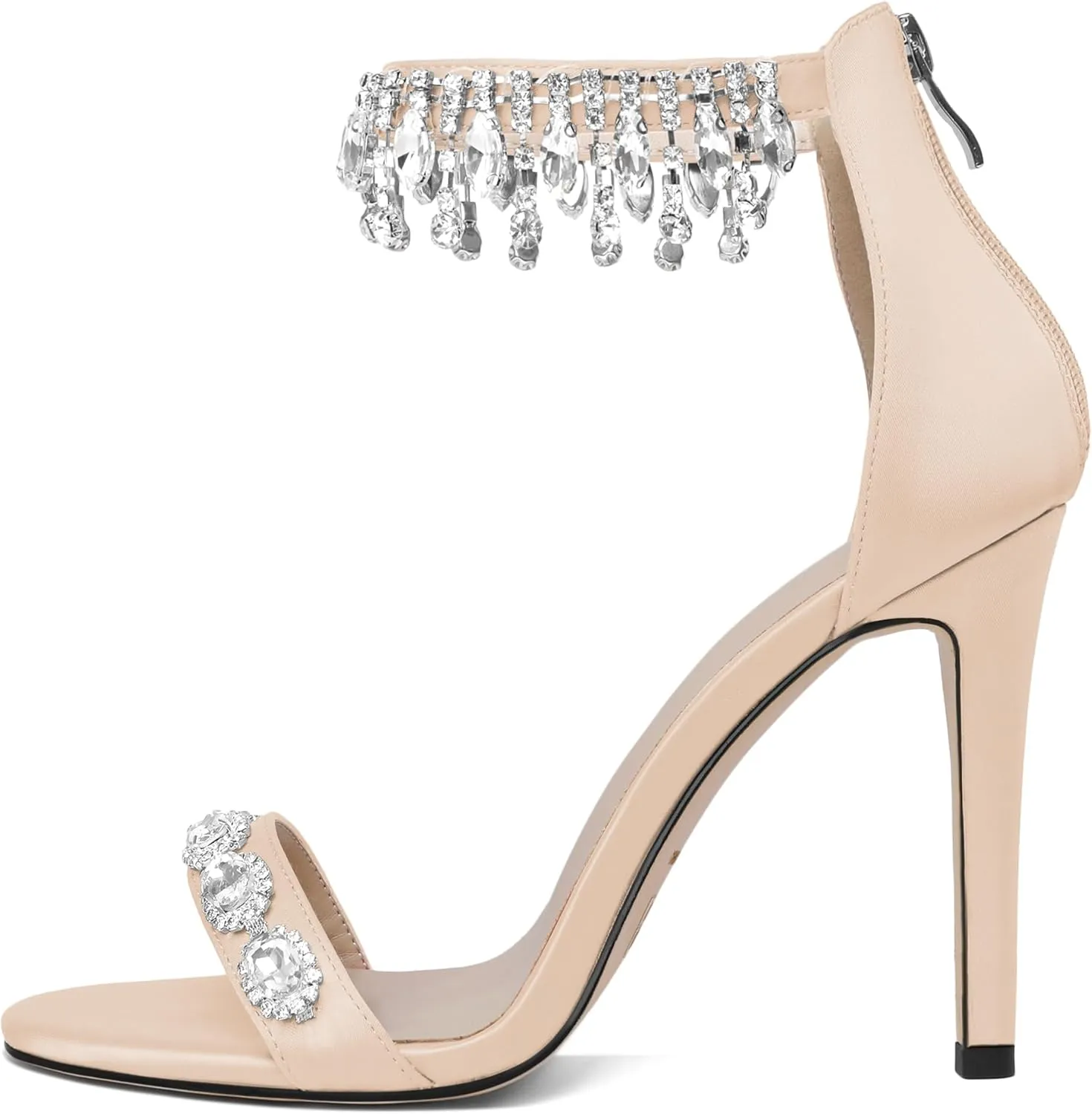 AUMOTED Women's High Heels Open Toe Pumps Stiletto Heeled Sandals Dating Beaded Pumps with Pearl Ankle Buckle Strap Bride Wedding Party Shoes 4.3 Inch