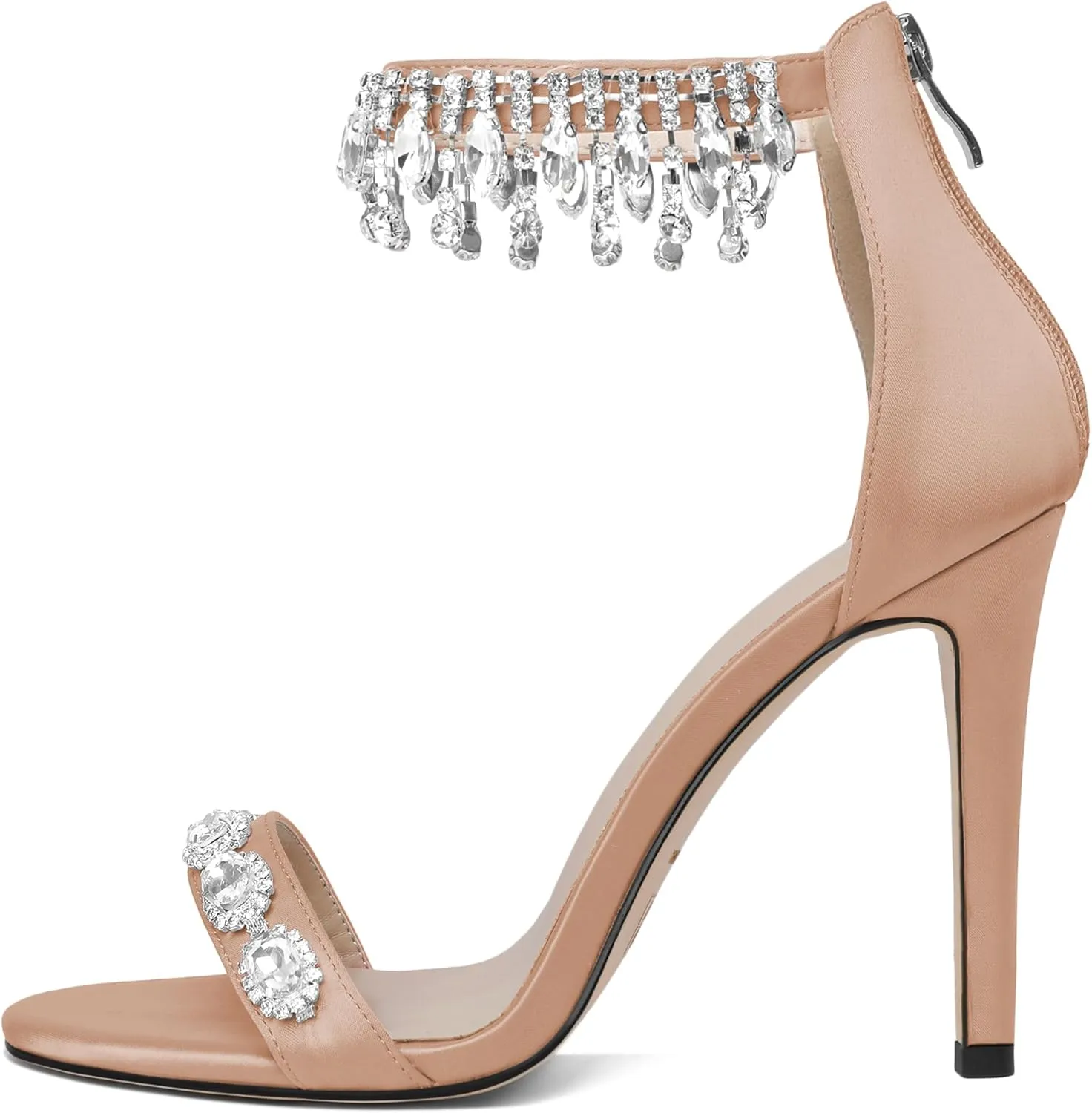 AUMOTED Women's High Heels Open Toe Pumps Stiletto Heeled Sandals Dating Beaded Pumps with Pearl Ankle Buckle Strap Bride Wedding Party Shoes 4.3 Inch