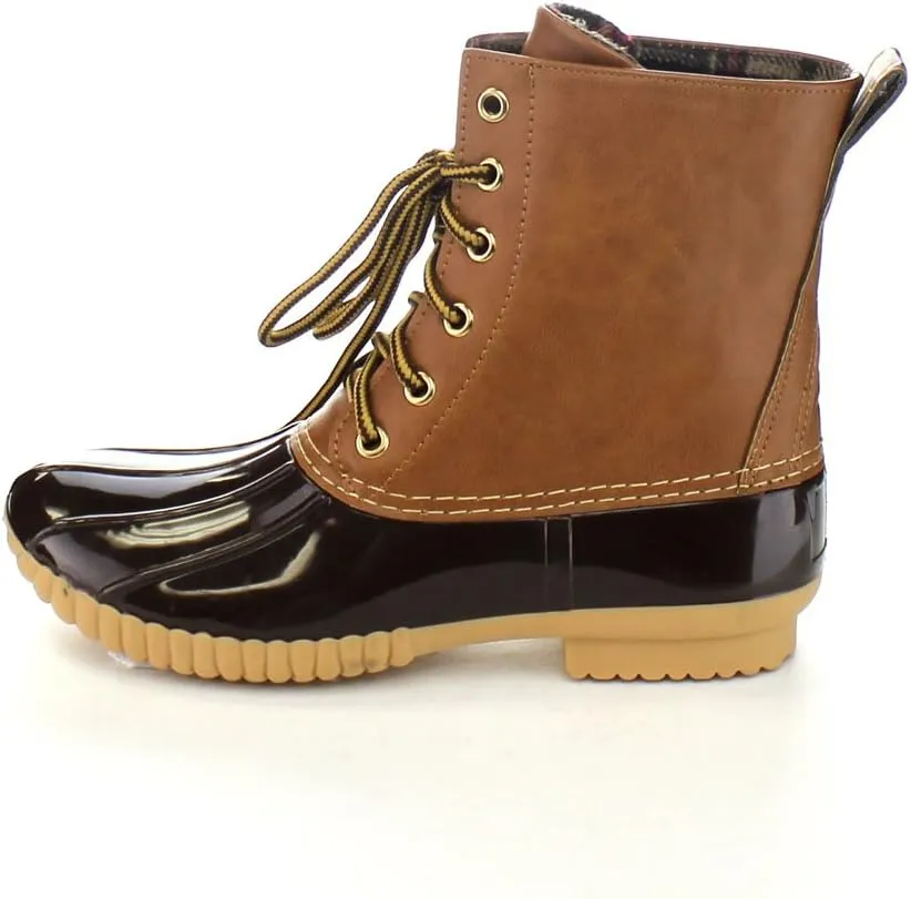 AXNY Women's Lace Up Two Tone Combat Style Calf Rain Boots