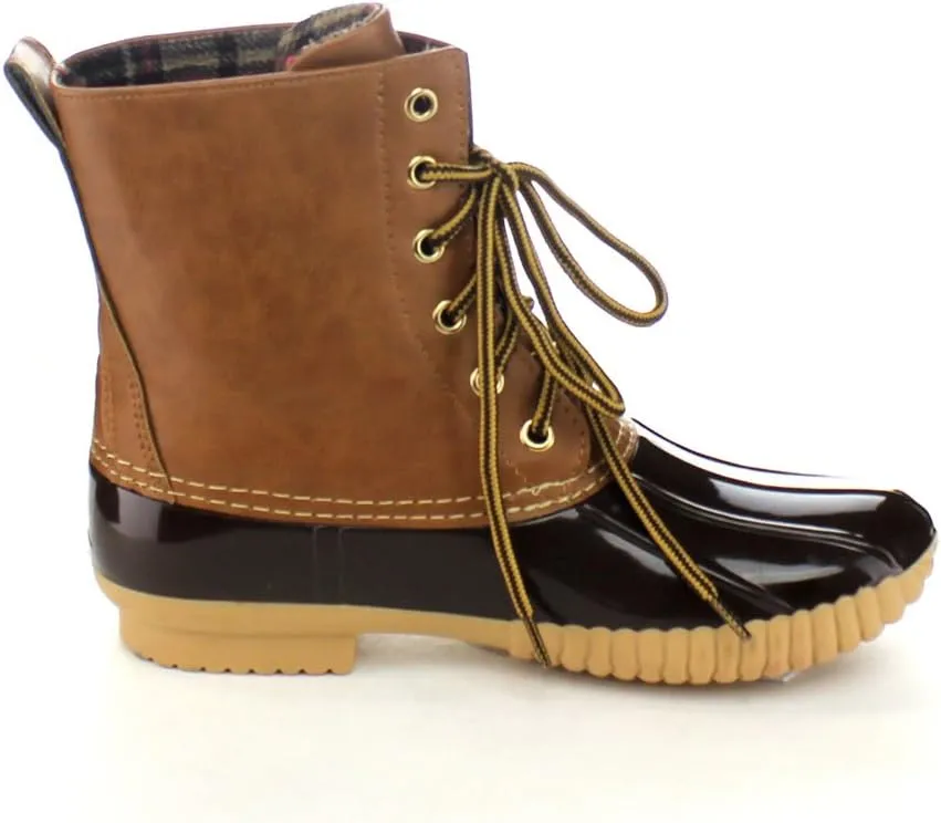 AXNY Women's Lace Up Two Tone Combat Style Calf Rain Boots