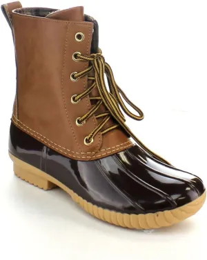 AXNY Women's Lace Up Two Tone Combat Style Calf Rain Boots