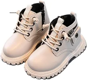 Baby Girls Work Boots Autumn Fashion Leather Lace-Up Boots Soft Flat Ankle Snow Boots, Toddler Fur Winter Shoes Sneakers