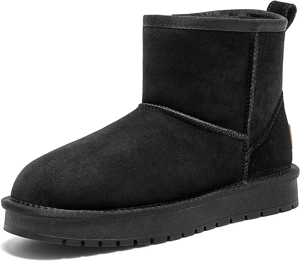 BEAU TODAY Snow Boots for Women Genuine Sheepskin Shearling Winter Non-Slip Ankle Booties Warm Fur Iining Platform Comfortable Round Toe Boots Pull-on Walking Shoes Outdoors