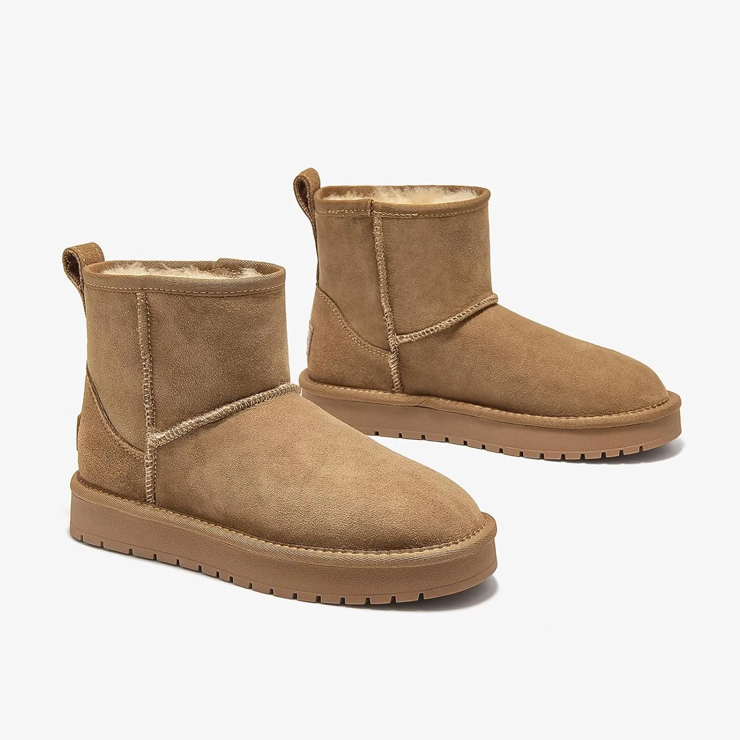 BEAU TODAY Snow Boots for Women Genuine Sheepskin Shearling Winter Non-Slip Ankle Booties Warm Fur Iining Platform Comfortable Round Toe Boots Pull-on Walking Shoes Outdoors