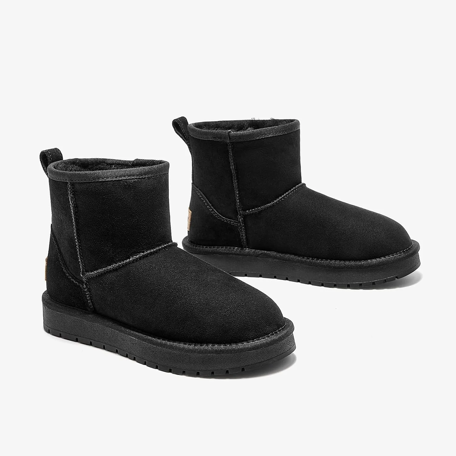 BEAU TODAY Snow Boots for Women Genuine Sheepskin Shearling Winter Non-Slip Ankle Booties Warm Fur Iining Platform Comfortable Round Toe Boots Pull-on Walking Shoes Outdoors