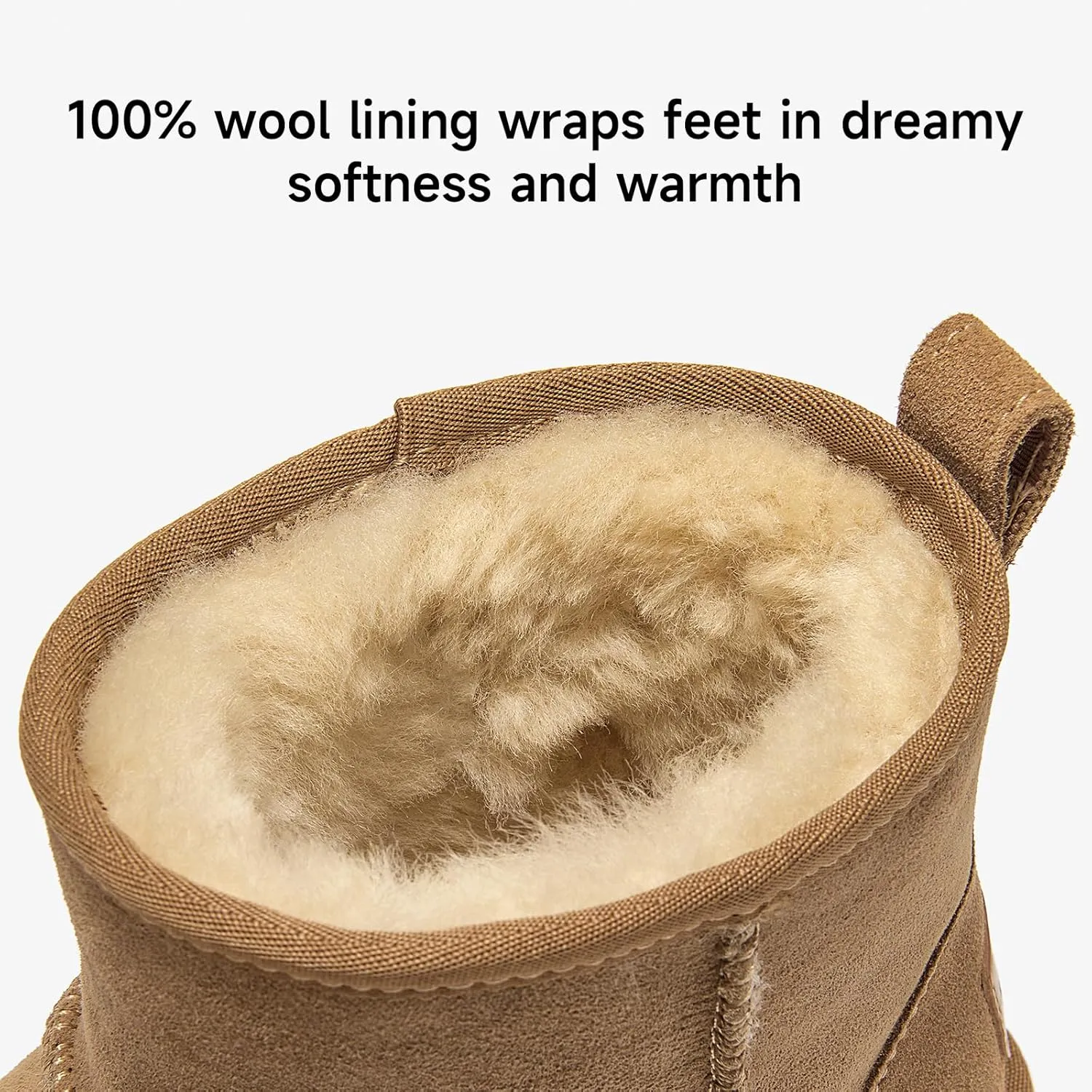 BEAU TODAY Snow Boots for Women Genuine Sheepskin Shearling Winter Non-Slip Ankle Booties Warm Fur Iining Platform Comfortable Round Toe Boots Pull-on Walking Shoes Outdoors