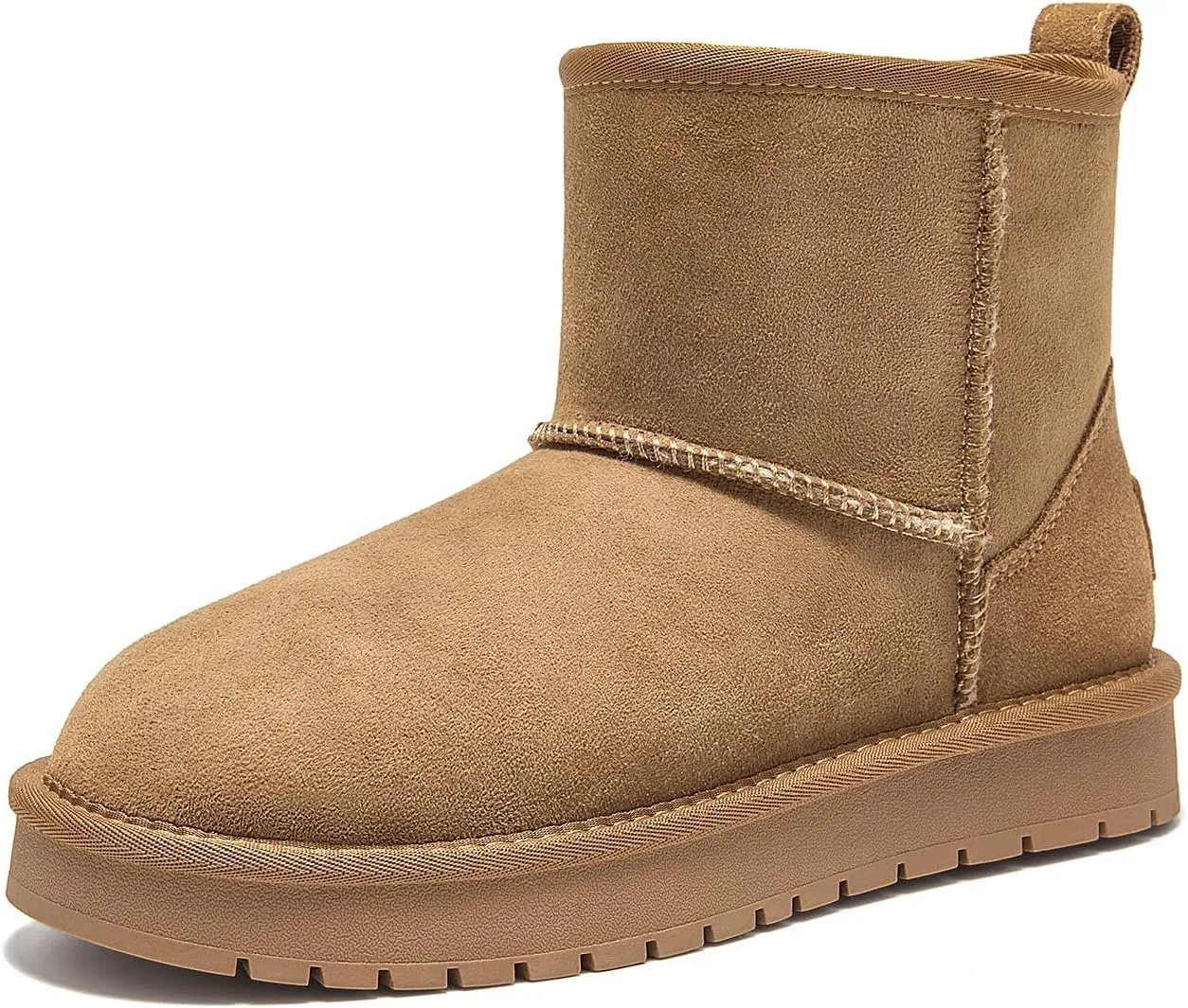 BEAU TODAY Snow Boots for Women Genuine Sheepskin Shearling Winter Non-Slip Ankle Booties Warm Fur Iining Platform Comfortable Round Toe Boots Pull-on Walking Shoes Outdoors