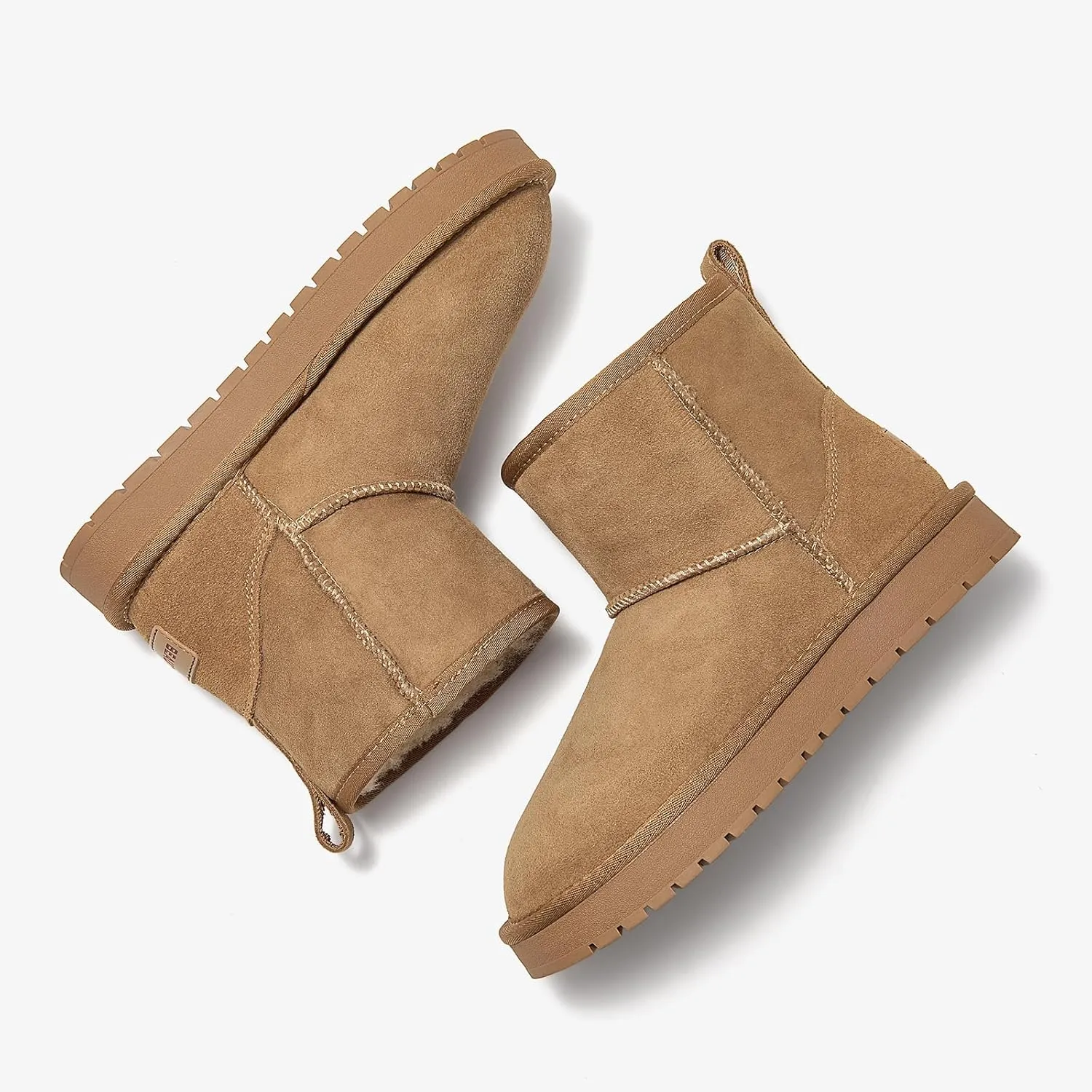 BEAU TODAY Snow Boots for Women Genuine Sheepskin Shearling Winter Non-Slip Ankle Booties Warm Fur Iining Platform Comfortable Round Toe Boots Pull-on Walking Shoes Outdoors