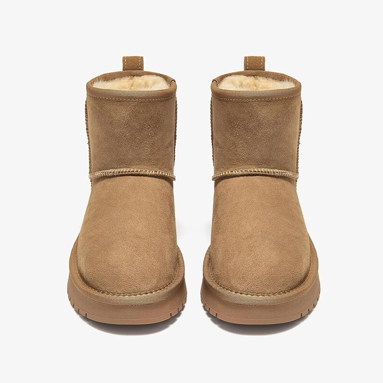 BEAU TODAY Snow Boots for Women Genuine Sheepskin Shearling Winter Non-Slip Ankle Booties Warm Fur Iining Platform Comfortable Round Toe Boots Pull-on Walking Shoes Outdoors