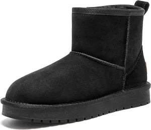BEAU TODAY Snow Boots for Women Genuine Sheepskin Shearling Winter Non-Slip Ankle Booties Warm Fur Iining Platform Comfortable Round Toe Boots Pull-on Walking Shoes Outdoors