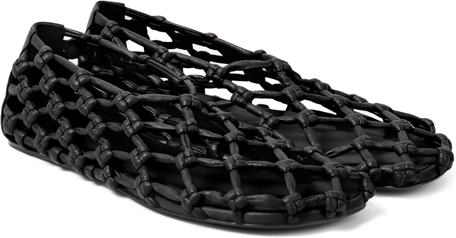 Black Jelly Mesh Ballet Flats for Women Woven Hollow Beach Ballerina Flats Comfortable Casual Slip on Mary Jane Flats