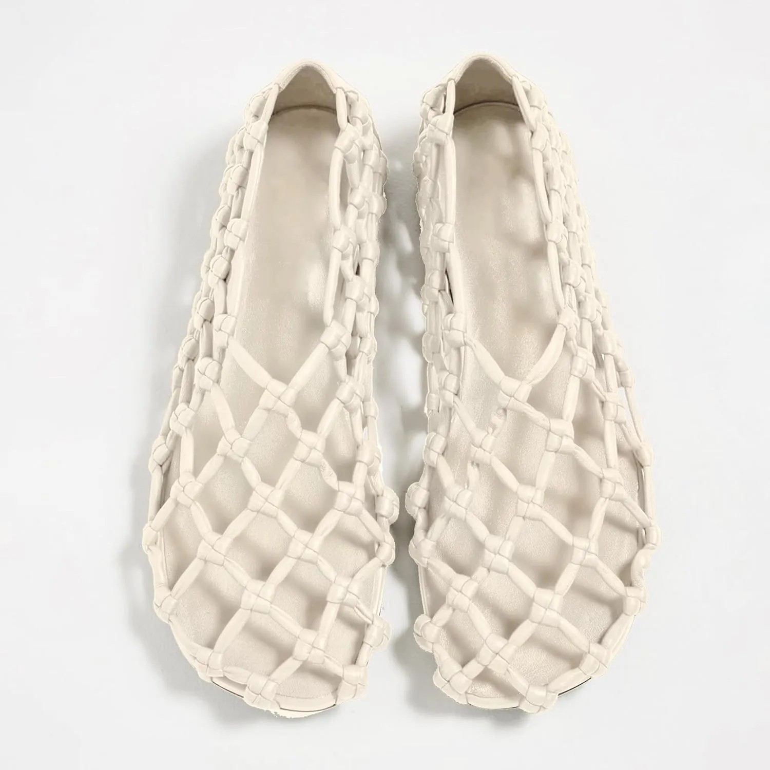 Black Mesh Ballet Flats for Women Woven Hollow Beach Ballerina Flats Comfortable Casual Slip on Mary Jane Flats