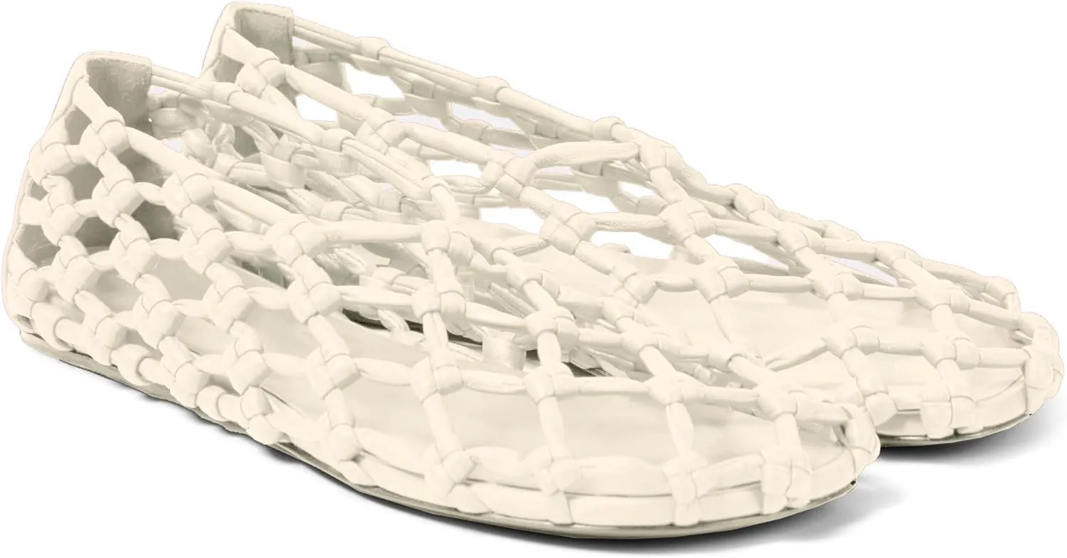 Black Mesh Ballet Flats for Women Woven Hollow Beach Ballerina Flats Comfortable Casual Slip on Mary Jane Flats