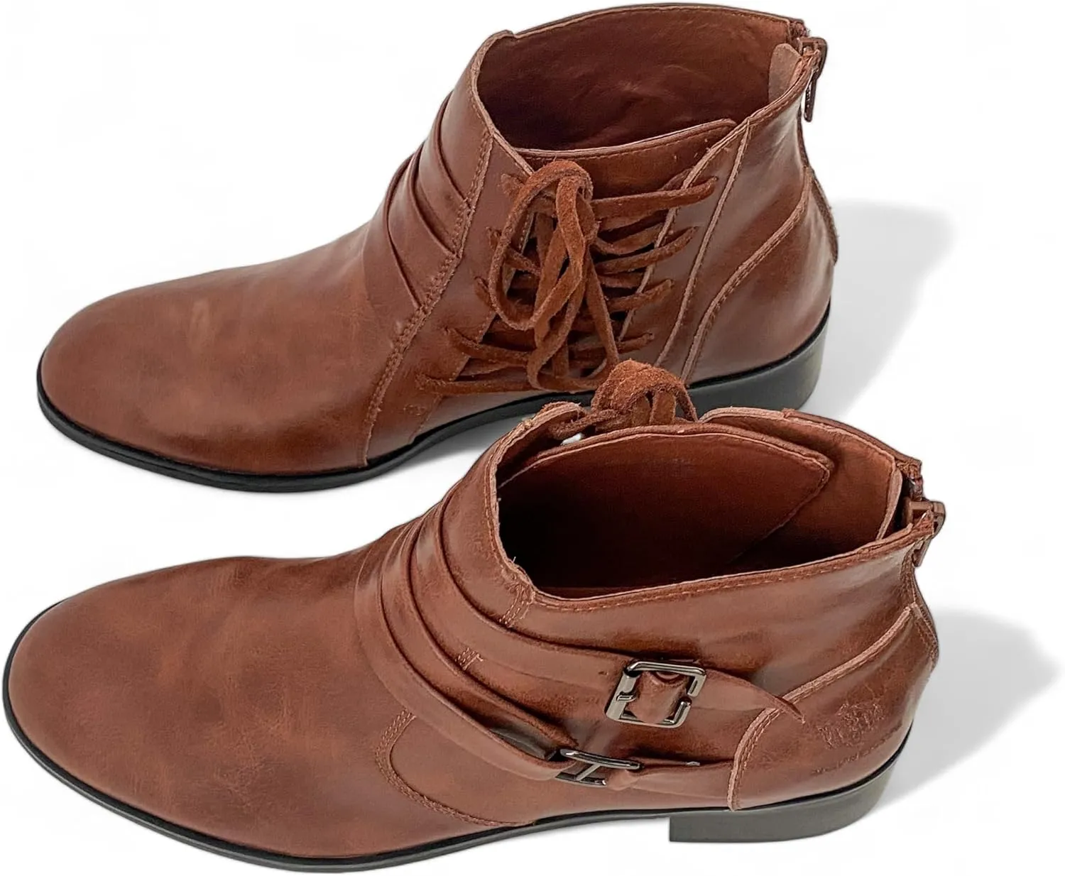 Boots for Women, Leather Ankle Shoes, Ladies Lace Up Booties, Comfortable Low Heel ,Short Fashion Comfy With Arch & 3.5inch Height , Black/Brown Women's Dress Ankle Boots With Round Toe with 10 to 10.5 inches width.