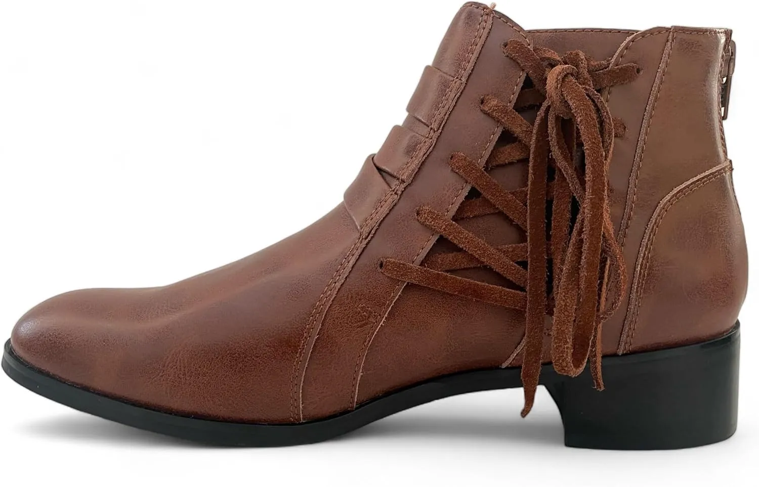 Boots for Women, Leather Ankle Shoes, Ladies Lace Up Booties, Comfortable Low Heel ,Short Fashion Comfy With Arch & 3.5inch Height , Black/Brown Women's Dress Ankle Boots With Round Toe with 10 to 10.5 inches width.