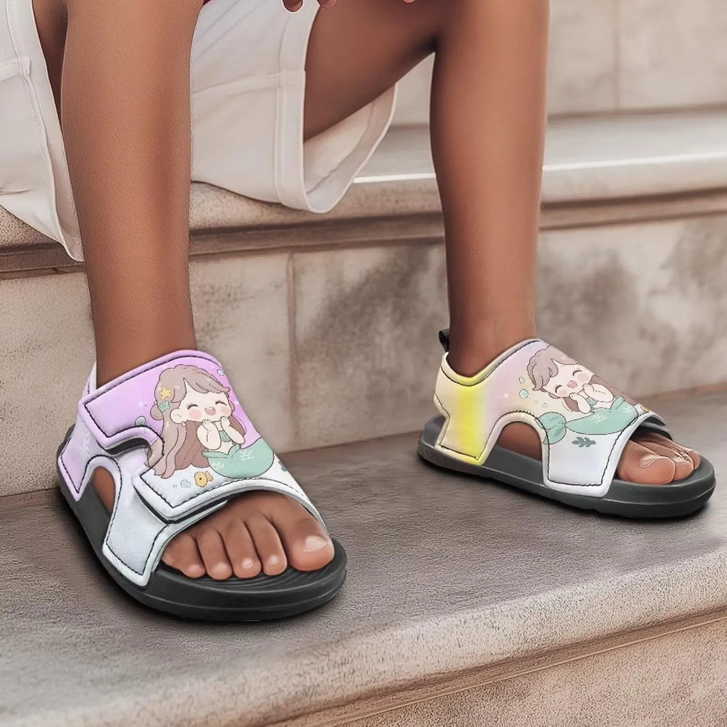 Boys Girls Kids Summer Sandals Slides Open-Toed Beach Sandals Magic Sticker Outdoor Shoes Toddler/Little Kid