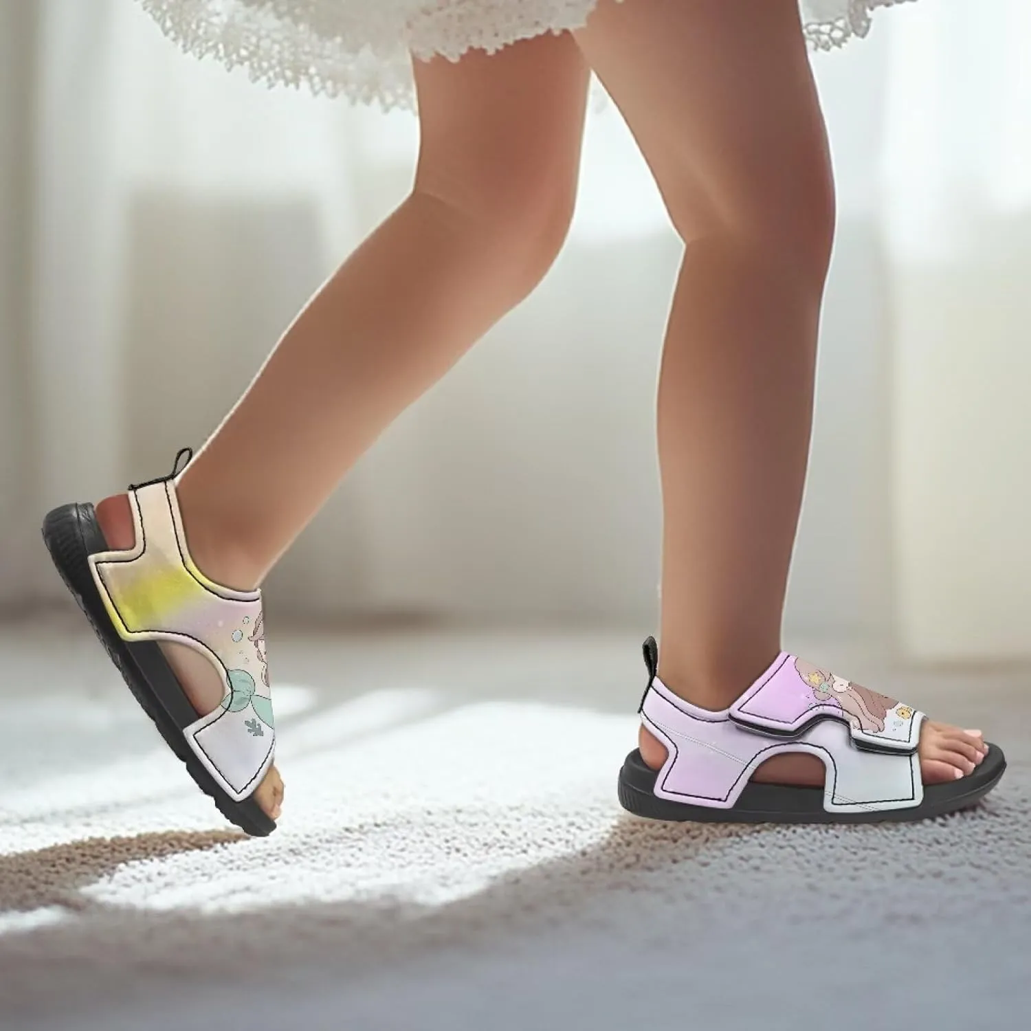 Boys Girls Kids Summer Sandals Slides Open-Toed Beach Sandals Magic Sticker Outdoor Shoes Toddler/Little Kid
