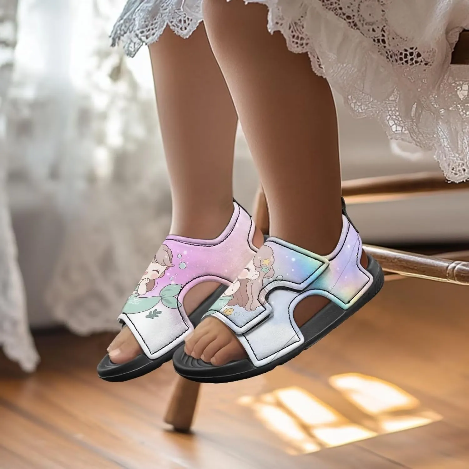 Boys Girls Kids Summer Sandals Slides Open-Toed Beach Sandals Magic Sticker Outdoor Shoes Toddler/Little Kid