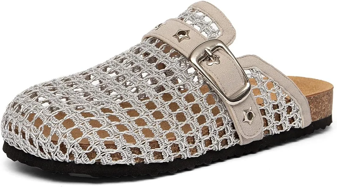 Breathable Woven Flat Sandals for Women – Adjustable Hook-and-Loop Straps with Metal Buckle, Lightweight Mesh Summer Shoes for Beach Walks, Vacations & Casual Outfits