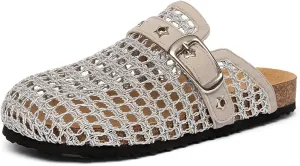 Breathable Woven Flat Sandals for Women – Adjustable Hook-and-Loop Straps with Metal Buckle, Lightweight Mesh Summer Shoes for Beach Walks, Vacations & Casual Outfits