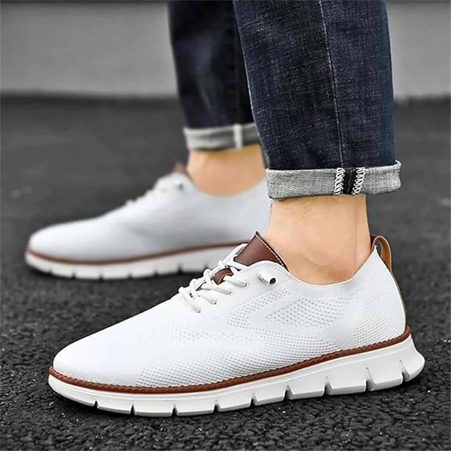 Breeze Men's Mesh Dress Sneakers Business Shoes, Slip on Arch Support Boat Shoes