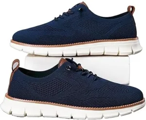 Breeze Men's Mesh Dress Sneakers Business Shoes, Slip on Arch Support Boat Shoes