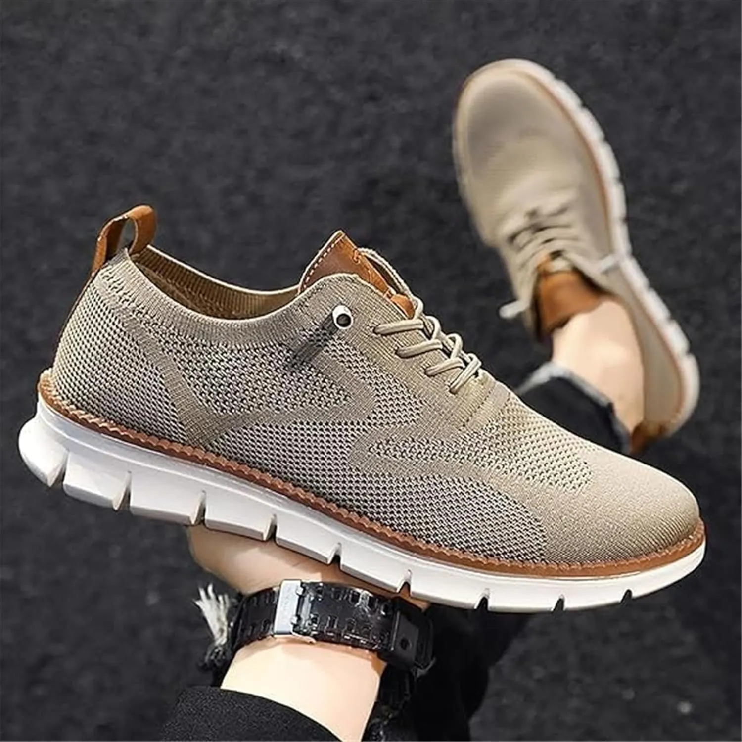 Breeze Men's Mesh Dress Sneakers Business Shoes, Slip on Arch Support Boat Shoes