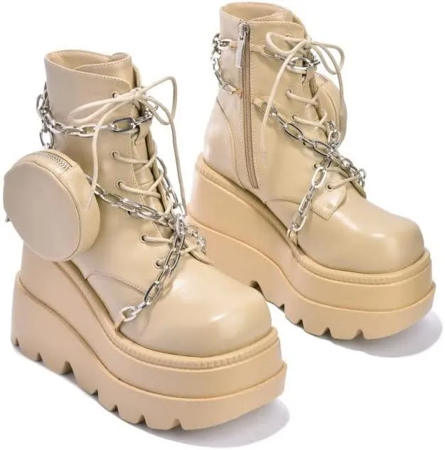 Cape Robbin Laverne Chunky Lug Platform Chain Zipper Bootie