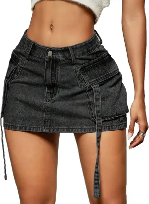Cargo Skirt Women y2k Button Mini Jeans Skirt Denim Skirt with Pocket Low Waist