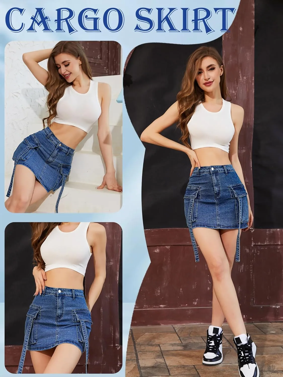 Cargo Skirt Women y2k Button Mini Jeans Skirt Denim Skirt with Pocket Low Waist