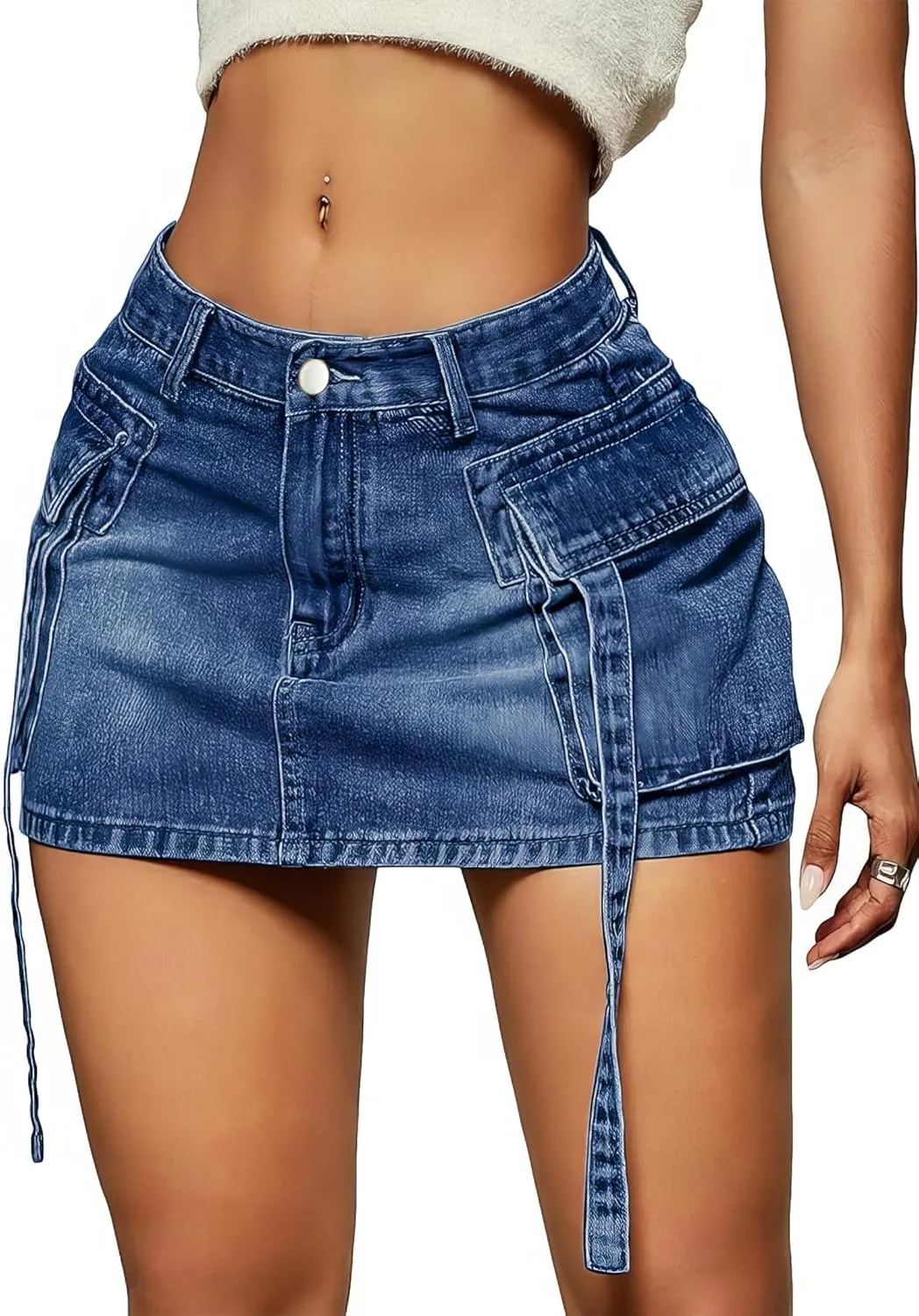 Cargo Skirt Women y2k Button Mini Jeans Skirt Denim Skirt with Pocket Low Waist