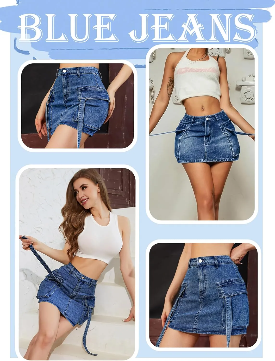 Cargo Skirt Women y2k Button Mini Jeans Skirt Denim Skirt with Pocket Low Waist