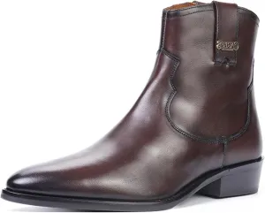 Carlos Santana Zappa Cowboy Boots for Men | Zipper Closure | Rubber Outsole & Cushion Comfort Footbed | Calfskin Leather Upper