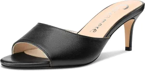 Castamere Round Open Toe Heeled Sandals for Women Mid Kitten Heels Slip-on Dress Mules Office Casual Summer Shoes 2.6 Inches Heels