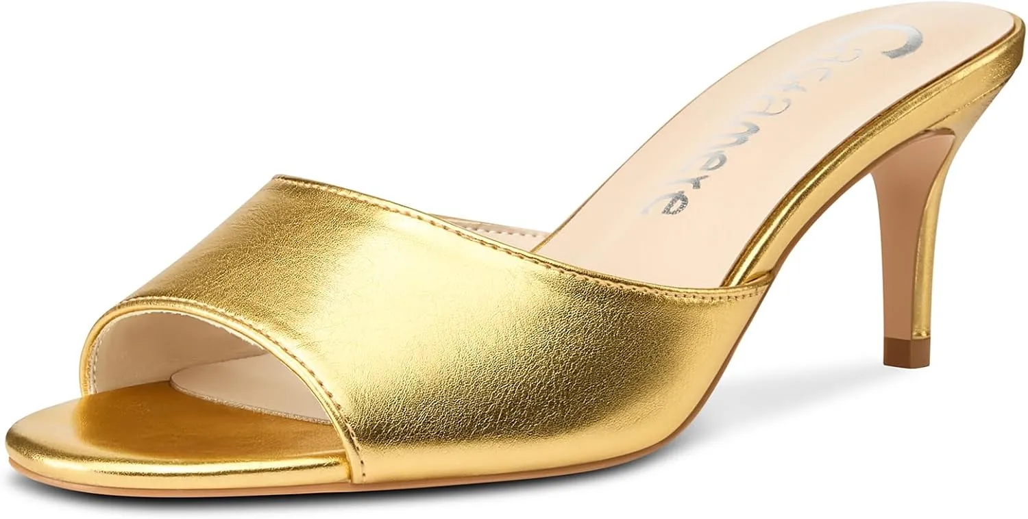 Castamere Round Open Toe Heeled Sandals for Women Mid Kitten Heels Slip-on Dress Mules Office Casual Summer Shoes 2.6 Inches Heels