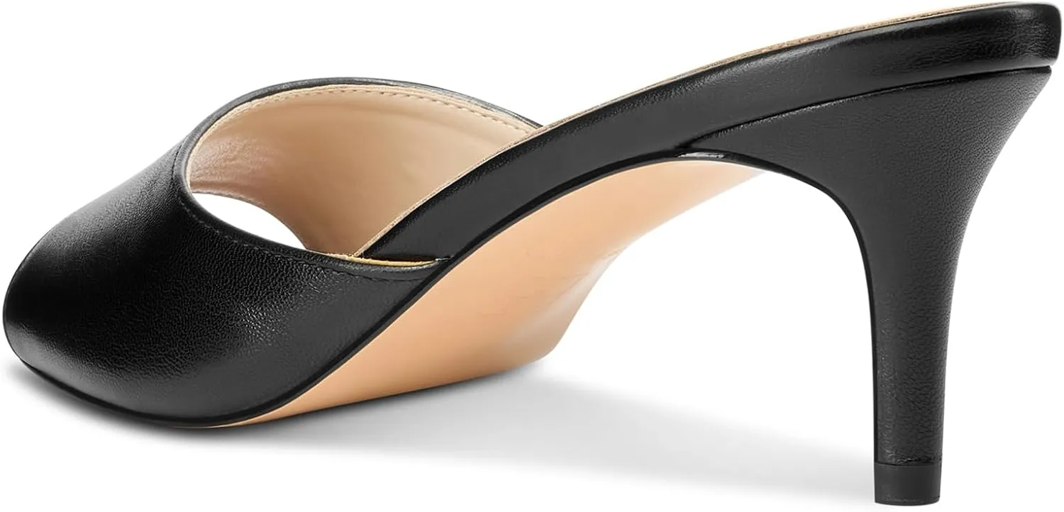 Castamere Round Open Toe Heeled Sandals for Women Mid Kitten Heels Slip-on Dress Mules Office Casual Summer Shoes 2.6 Inches Heels