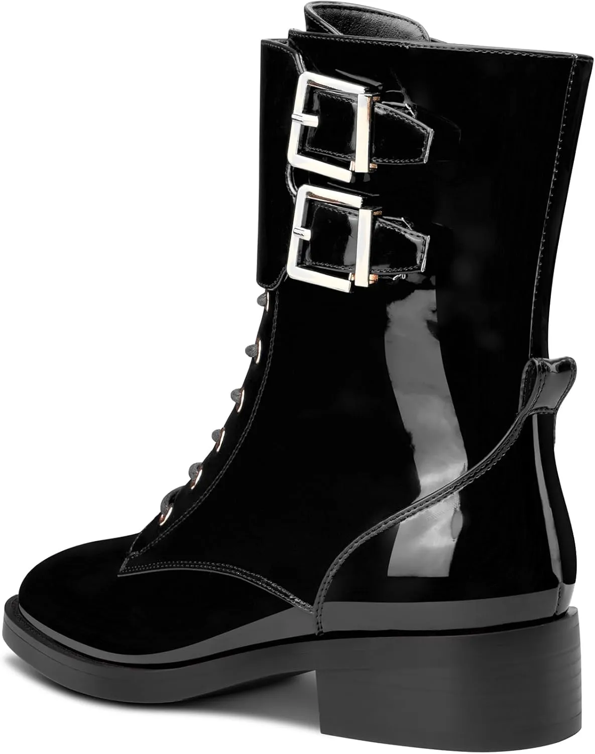 Castamere Womens Chunky Block Low Heel Square Toe Ankle Boots Short Bootie Lace-up Zipper Buckle Casual Dress Patent Leather Boots