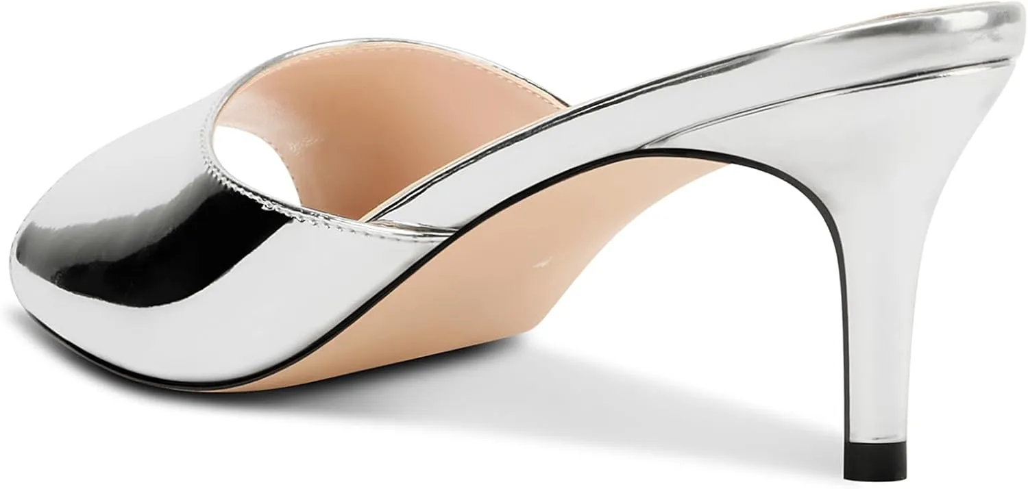 Castamere Women's Heeled Sandals Round Open Toe Kitten Heels Slip On Mules for Prom Party Wedding Vacation 2.6 Inches Heels
