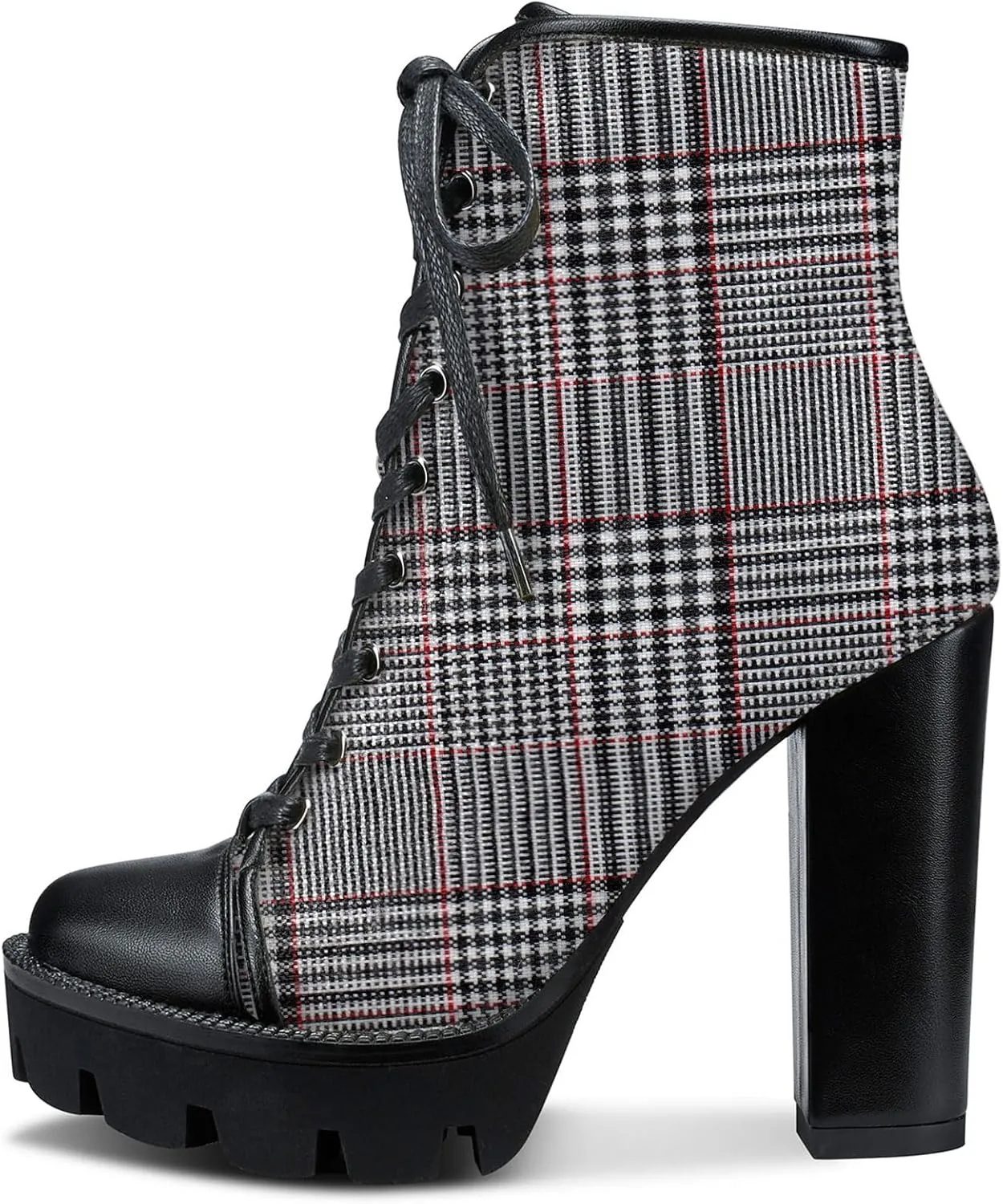 Castamere Womens High Heel Platform Lace Up Booties Chunky Heel Ankle Boots With Zipper Round Toe 12CM Heels