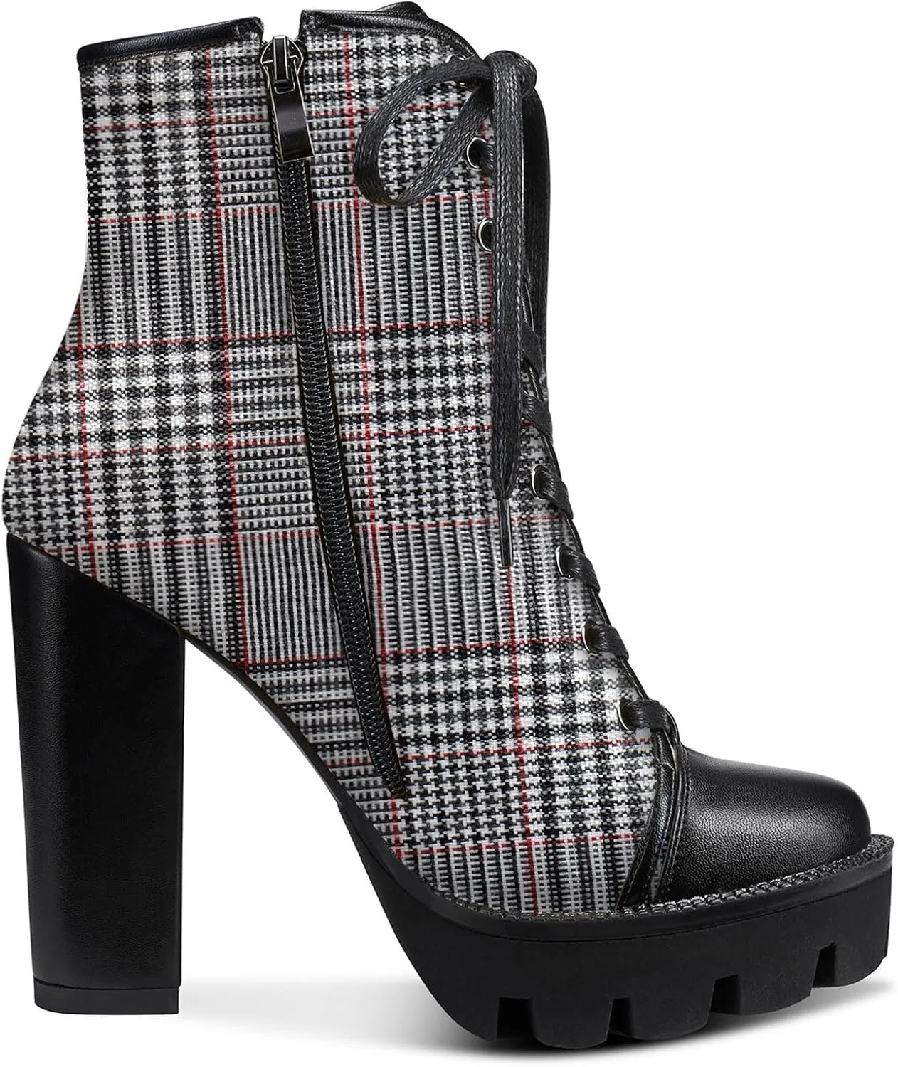 Castamere Womens High Heel Platform Lace Up Booties Chunky Heel Ankle Boots With Zipper Round Toe 12CM Heels
