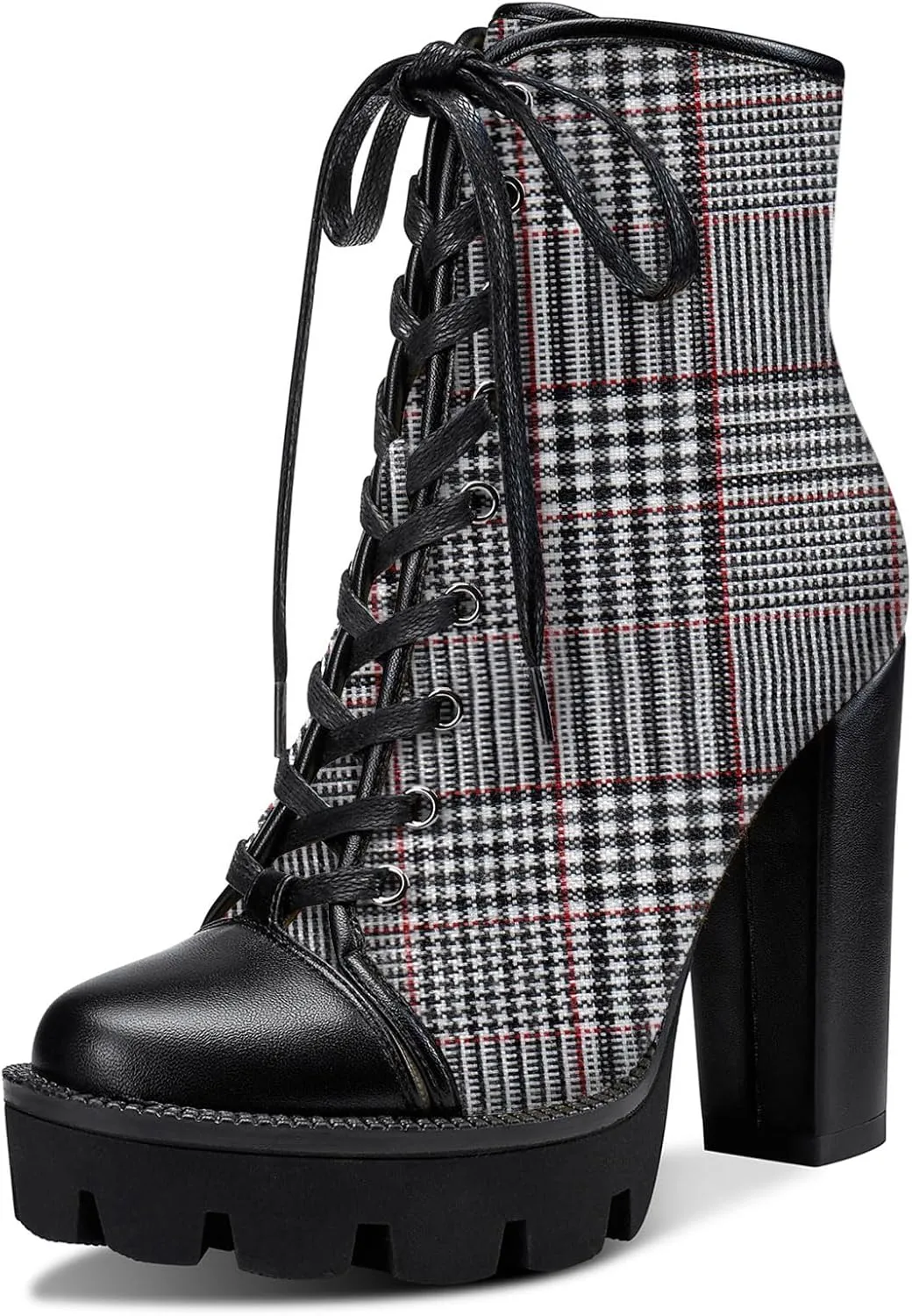Castamere Womens High Heel Platform Lace Up Booties Chunky Heel Ankle Boots With Zipper Round Toe 12CM Heels