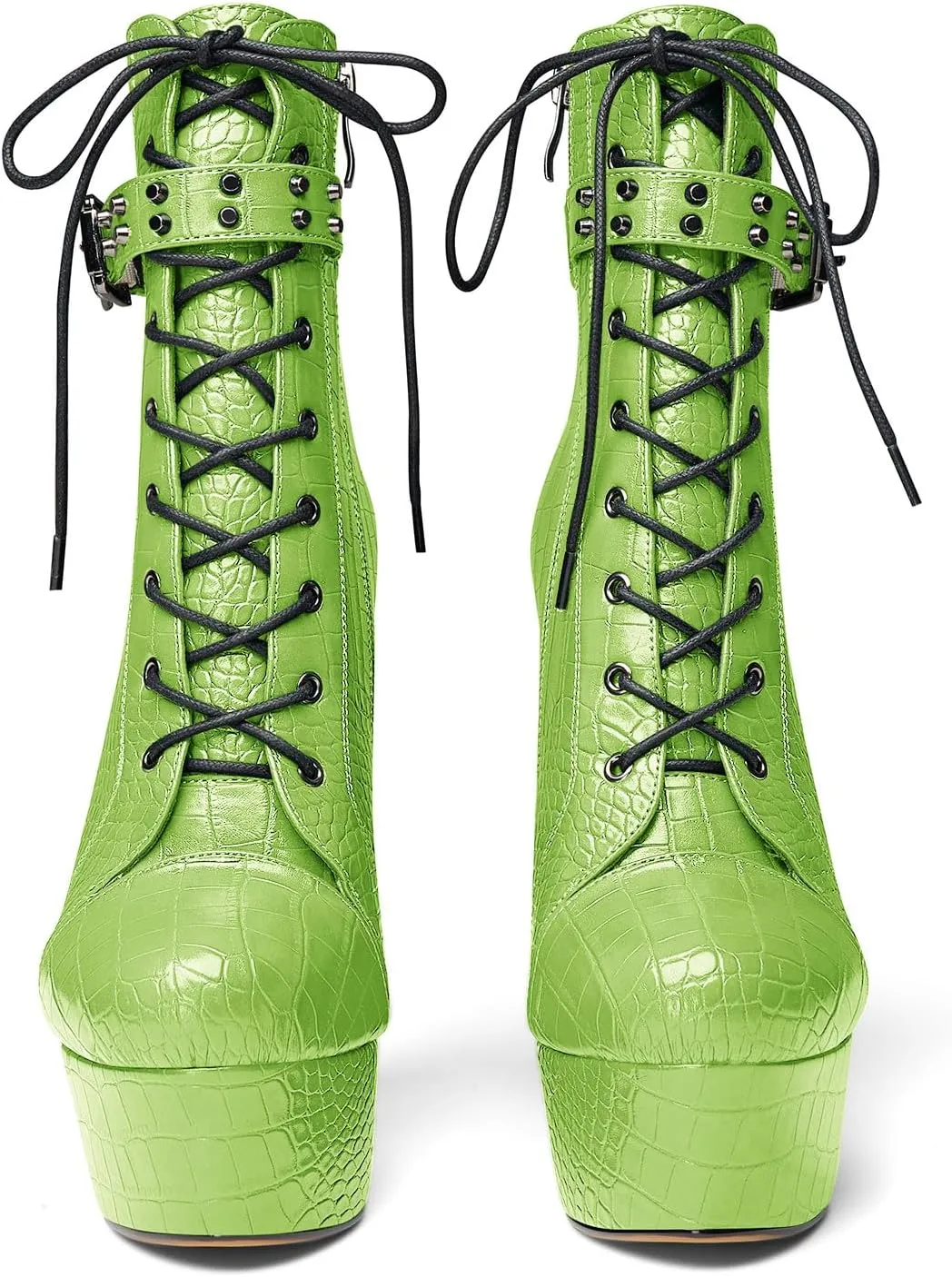 Castamere Womens High Wedge Platform Heel Round Toe Ankle Boots Short Bootie Lace-up Zipper Studded Rivets Sexy 5.9 Inches Heels